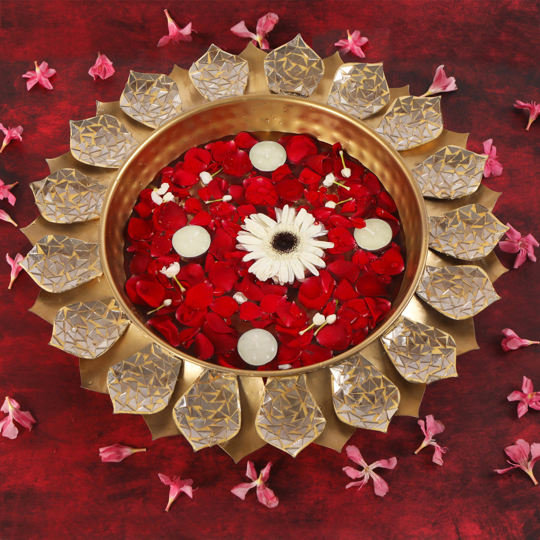 Gold Mosaic Lotus Urli (Large) - Decorative Urli - The Home Co.