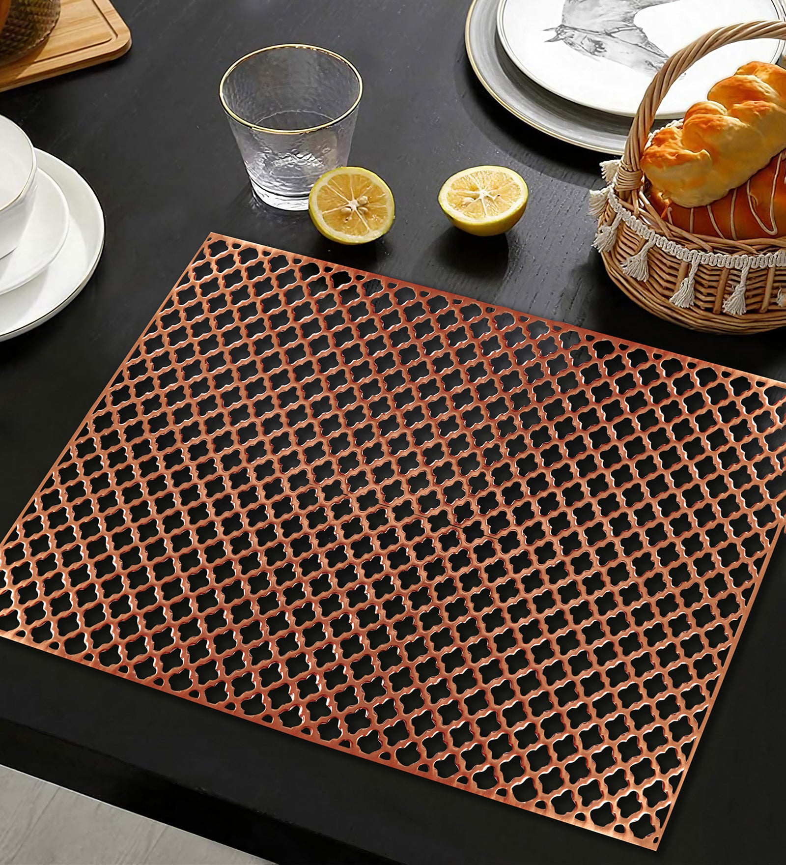 Leatherette Lazorcut Rectangle Tablemats - Copper Jali (Pack of 6)