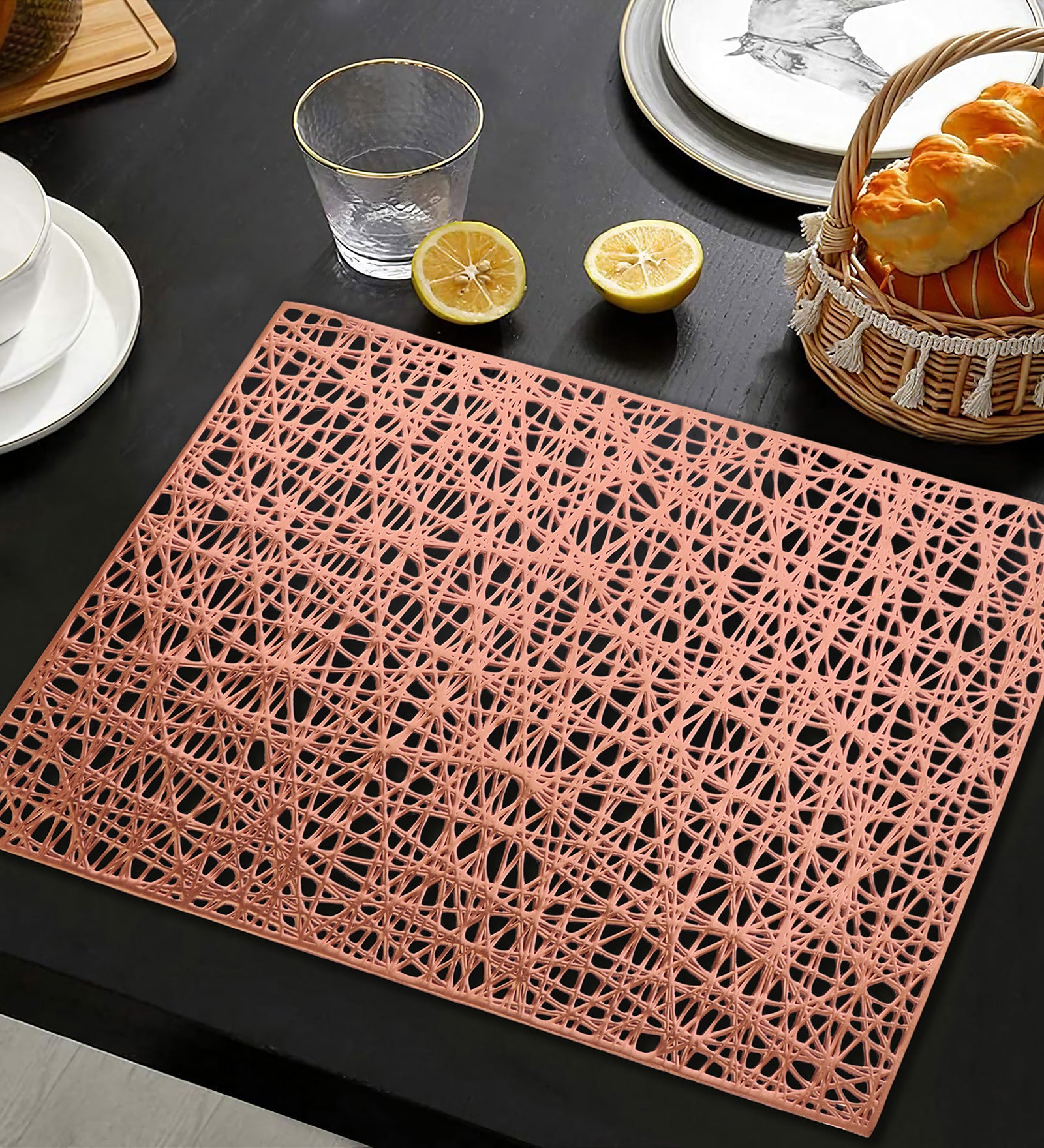 Leatherette Lazorcut Rectangle Tablemats - Copper Mix Jali (Pack of 6)