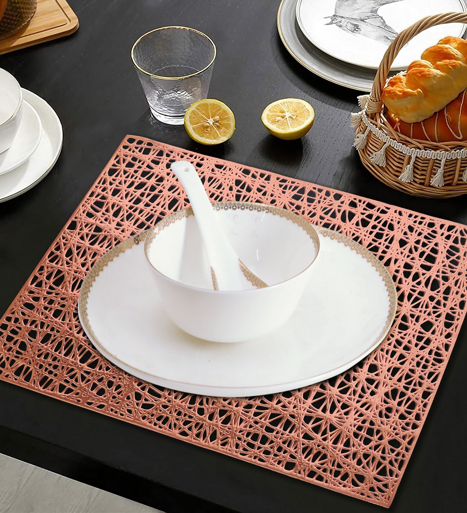 Leatherette Lazorcut Rectangle Tablemats - Copper Mix Jali (Pack of 6)