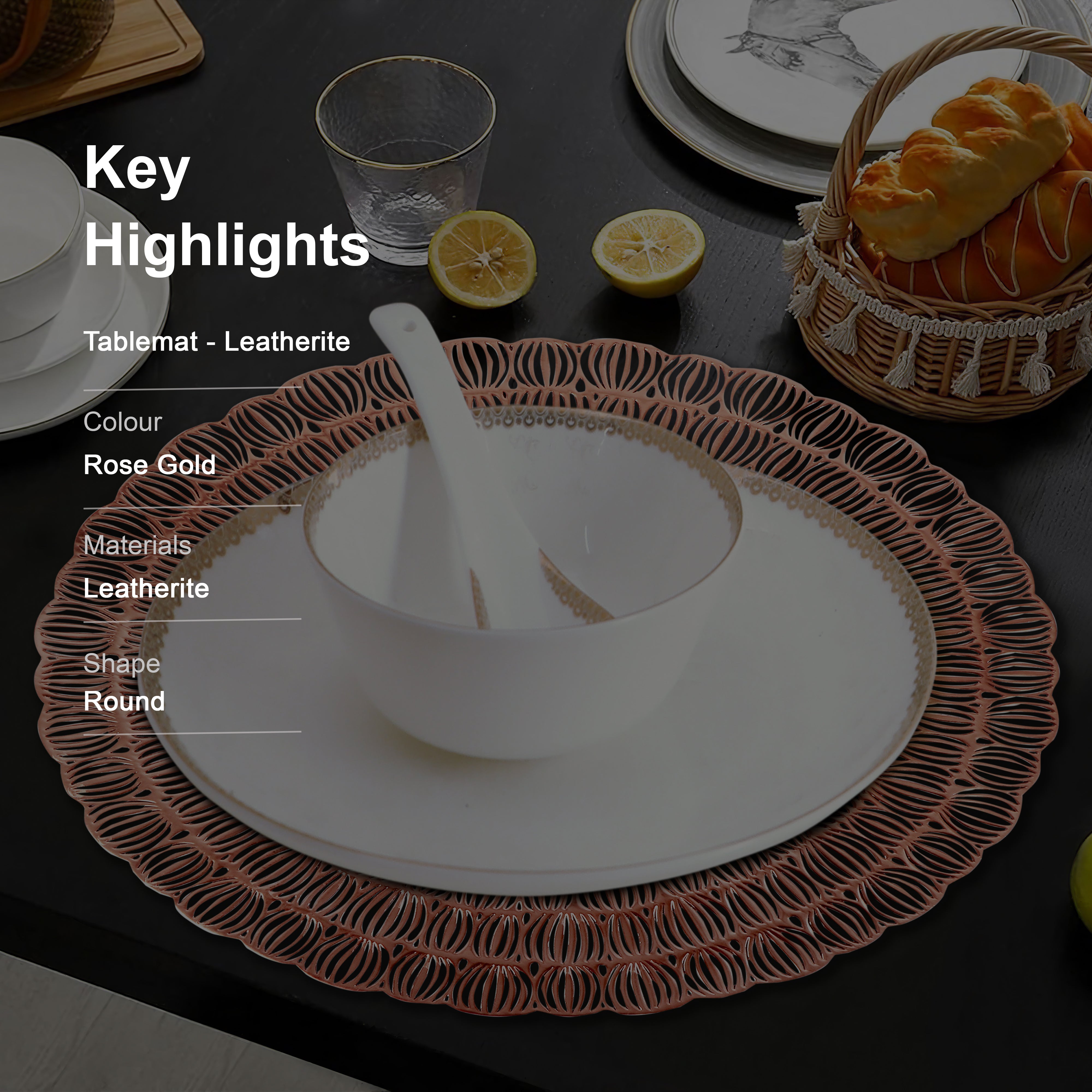 Leatherette Lazorcut Round  Tablemats - Copper Lotus (Pack of 4)