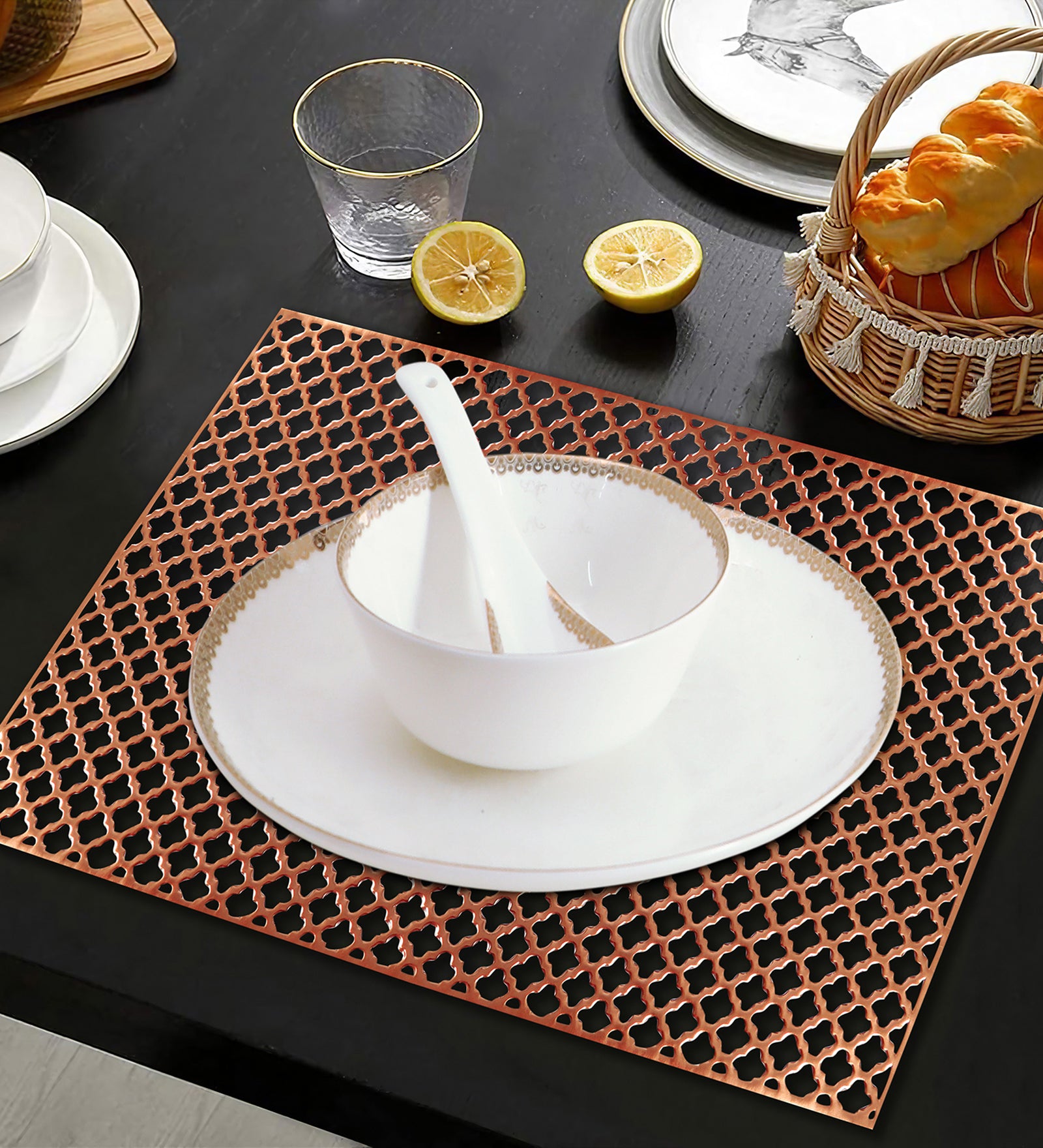 Leatherette Lazorcut Rectangle Tablemats - Copper Jali (Pack of 6)