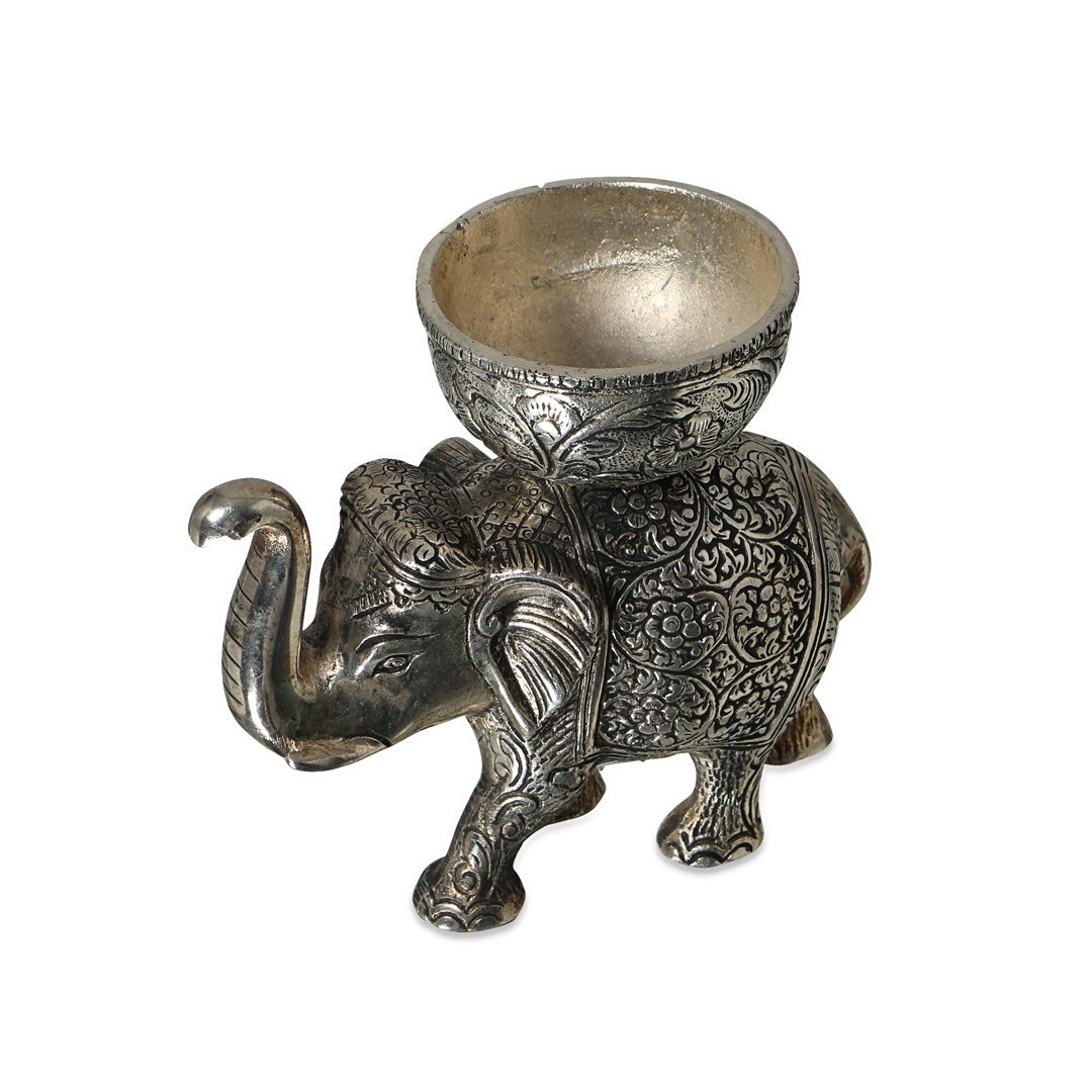 Candle Stand - Silver Plated Antique Elephant Candle Holder 2- The Home Co.