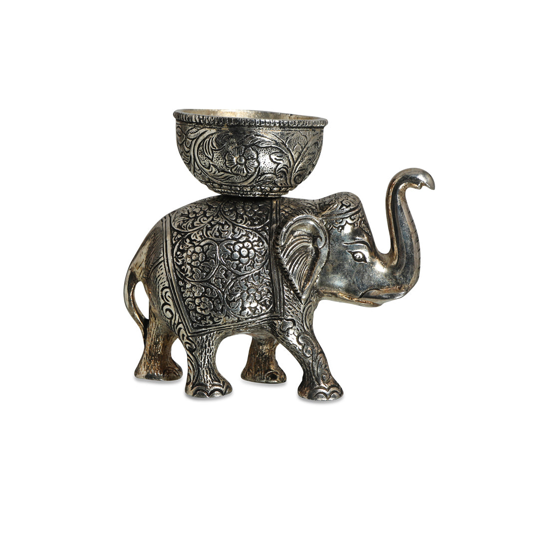 Candle Stand - Silver Plated Antique Elephant Candle Holder 3- The Home Co.