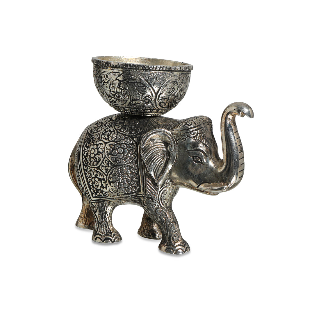 Candle Stand - Silver Plated Antique Elephant Candle Holder 1- The Home Co.