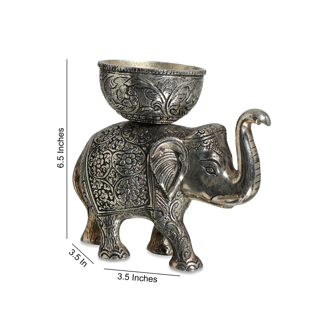 Candle Stand - Silver Plated Antique Elephant Candle Holder 4- The Home Co.