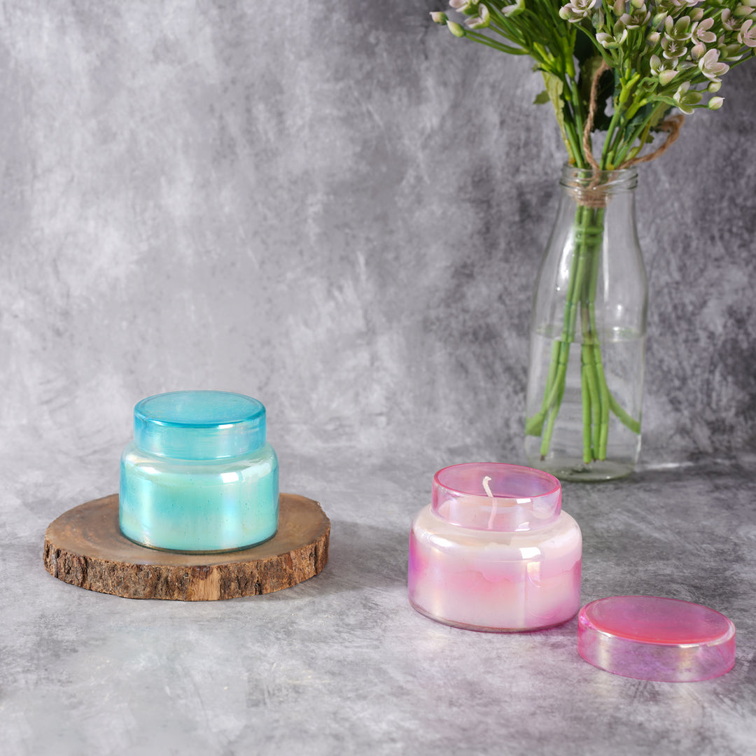 Candle Jar - Pink and Blue Set of 2 Candle Holder 1- The Home Co.