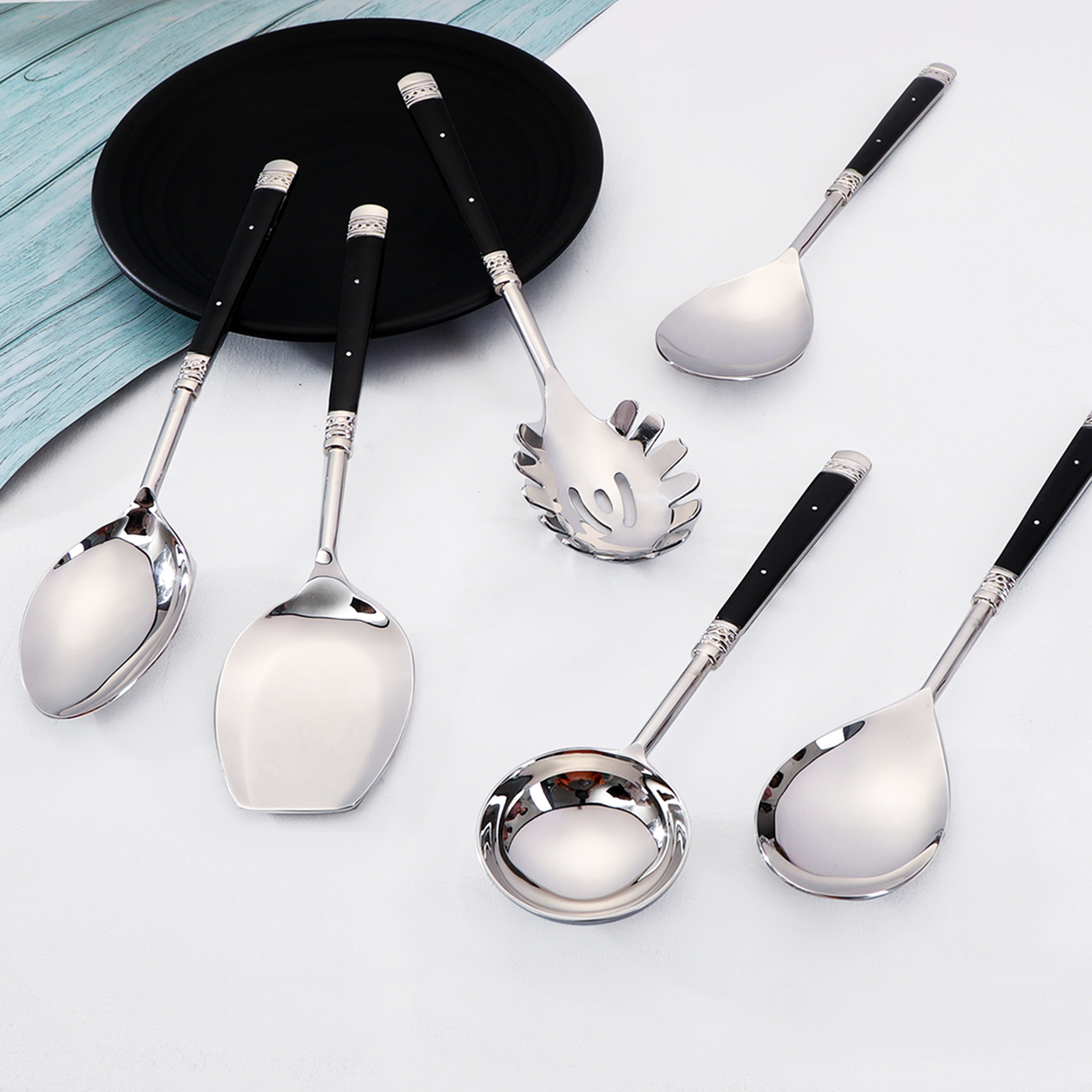 Serving Set of 6 - Black Flat Resin