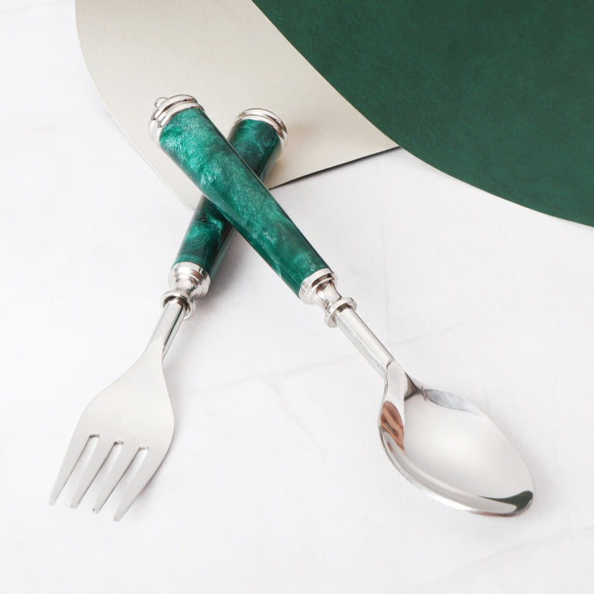 Cutlery and Serving Set - Dinner Set of 12 pieces - Green Resin - THE HOME CO. 2