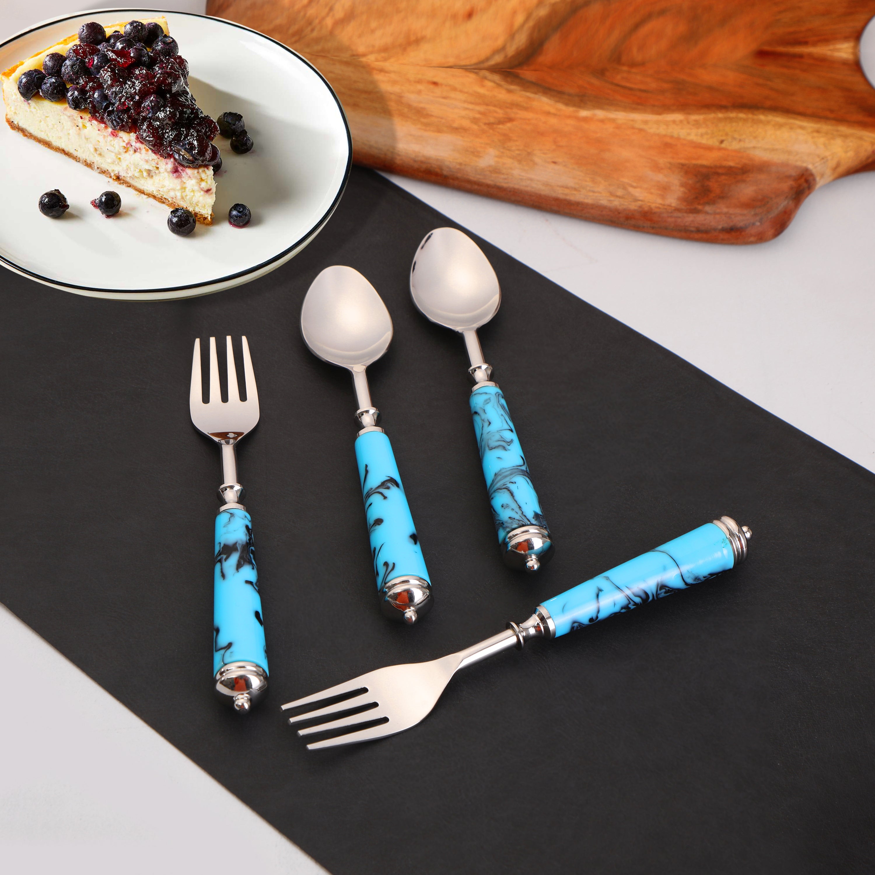 Cutlery and Serving Set - Dinner Set of 12 pieces - Blue Resin - THE HOME CO.