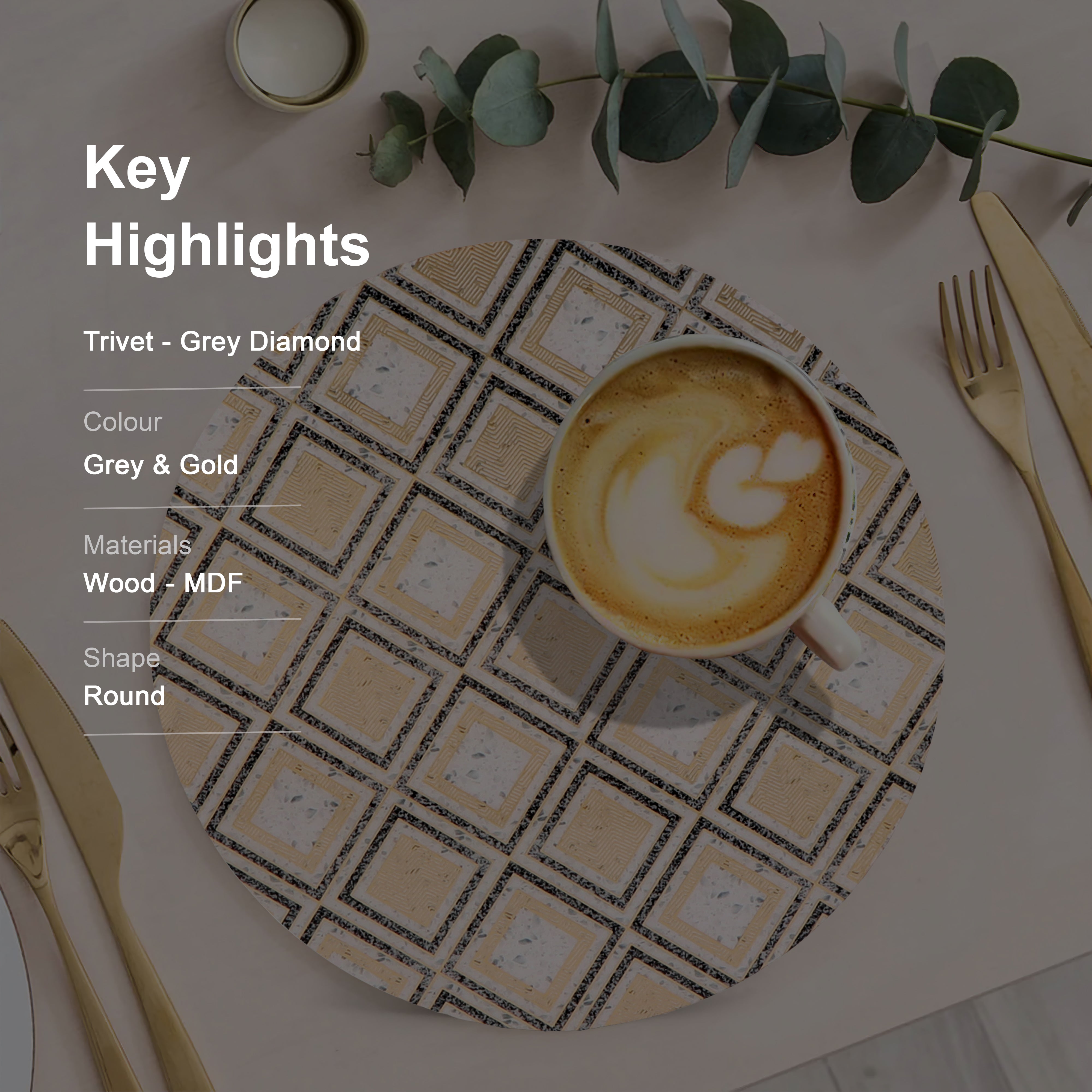 Trivet - Grey Diamond - Round
