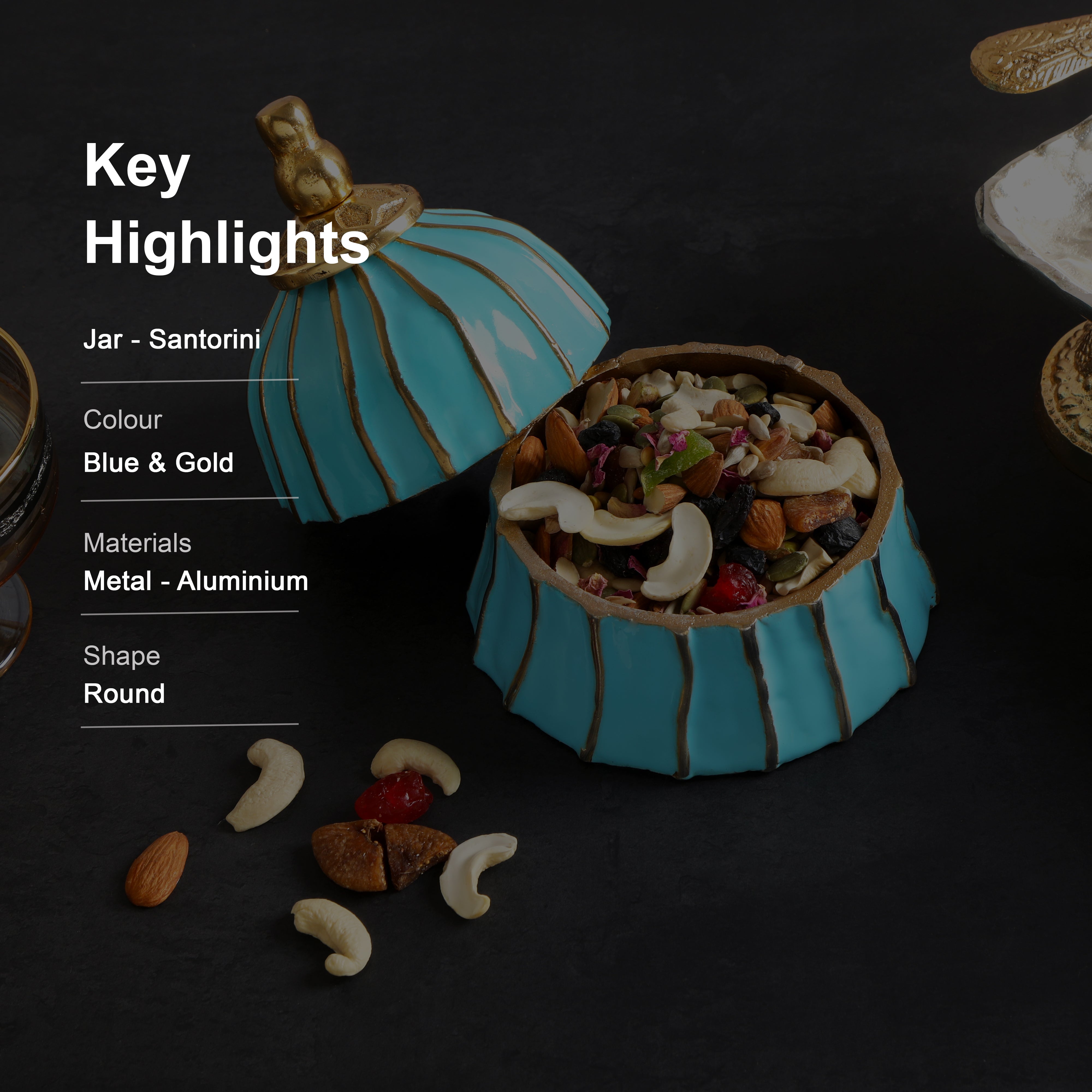 Small  - Santorini Bell Shape Blue Metal Jar