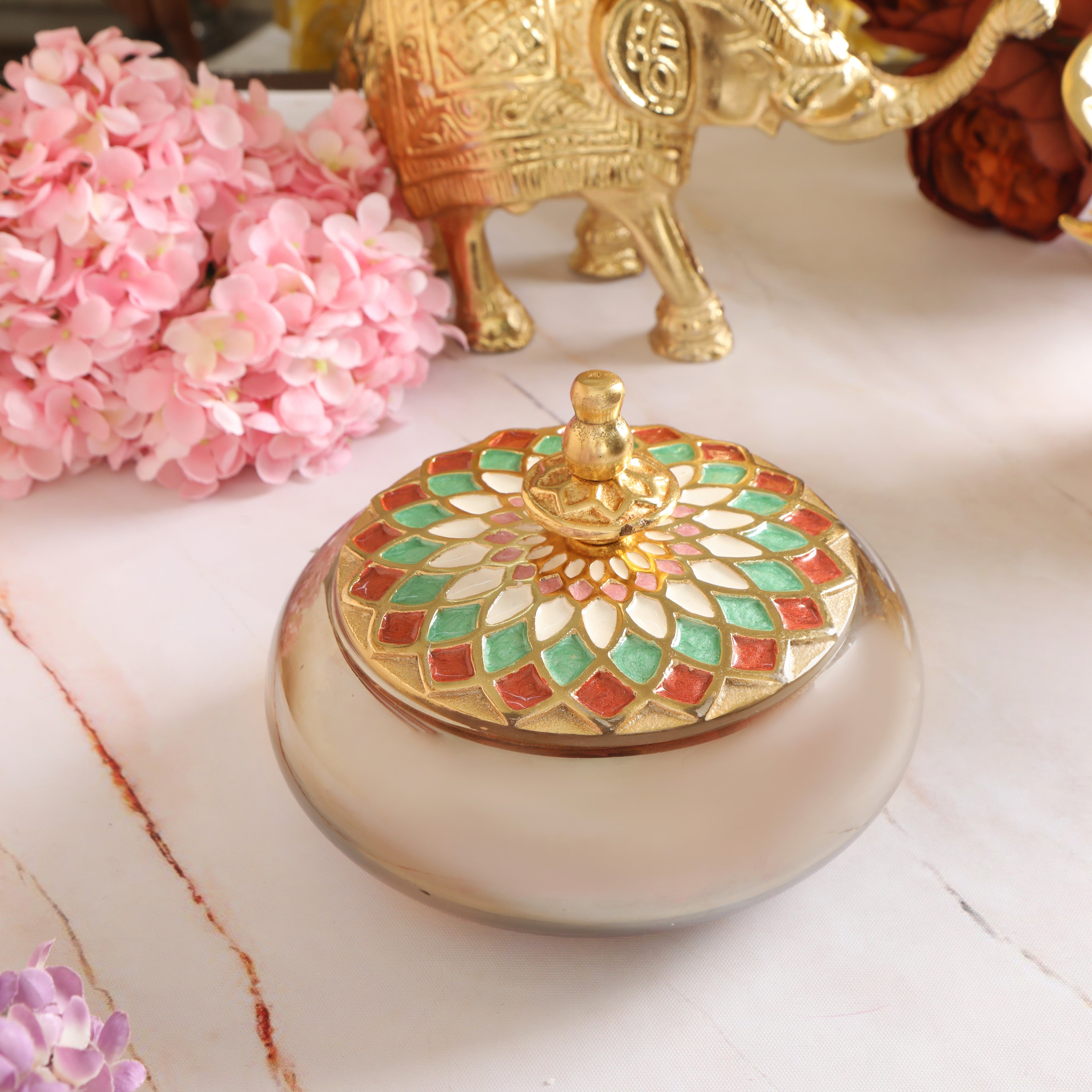 Small - Glass Jar with Green & Red Enamel Metal Lid