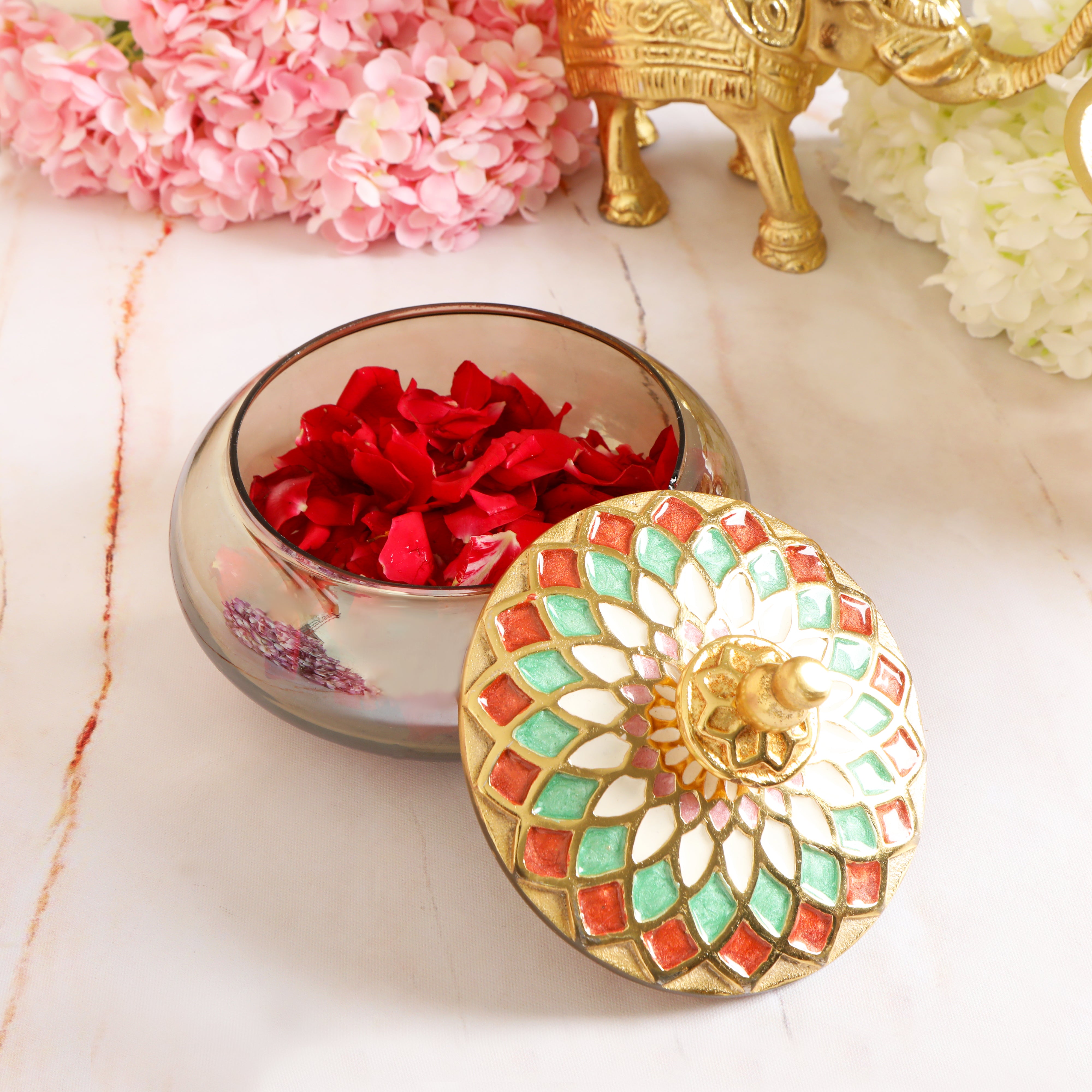 Small - Glass Jar with Green & Red Enamel Metal Lid