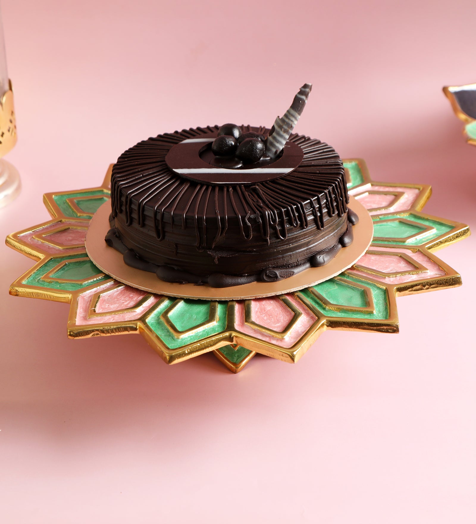 Cake Stand - Pink & Green Enamel