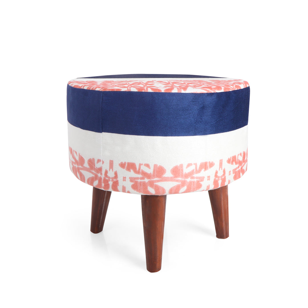 Pouffe - Blue , White & Peach