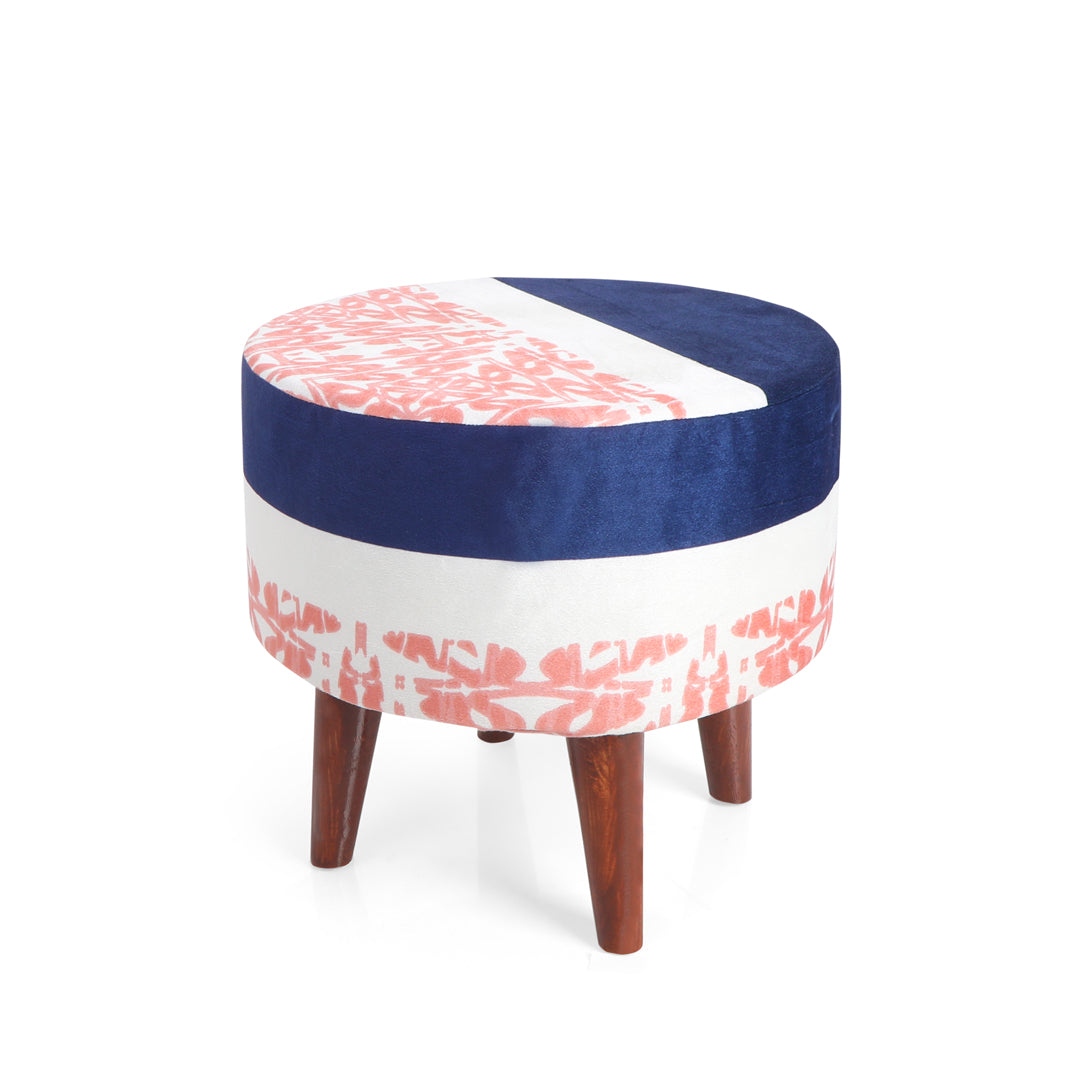 Pouffe - Blue , White & Peach