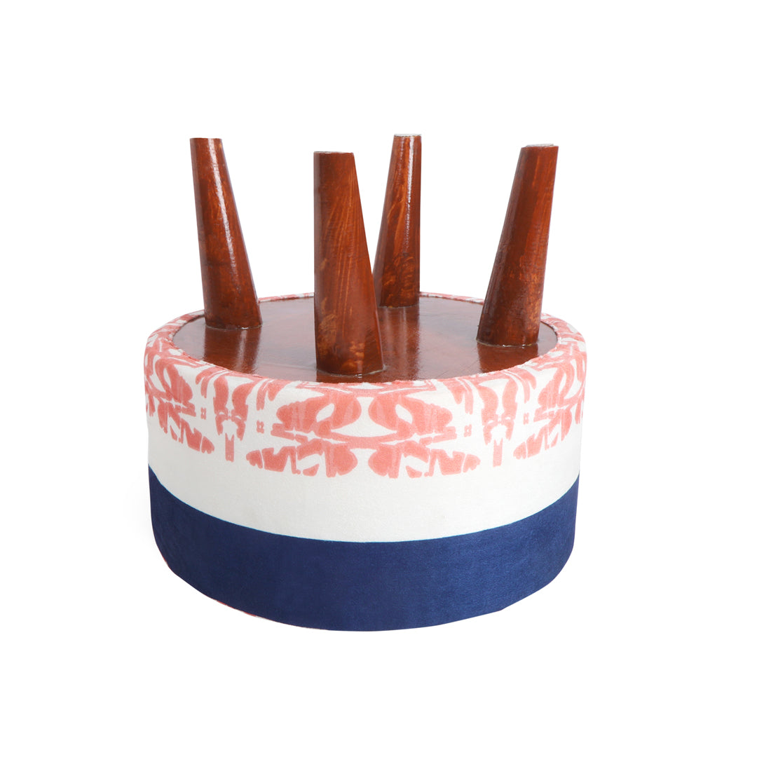 Pouffe - Blue , White & Peach