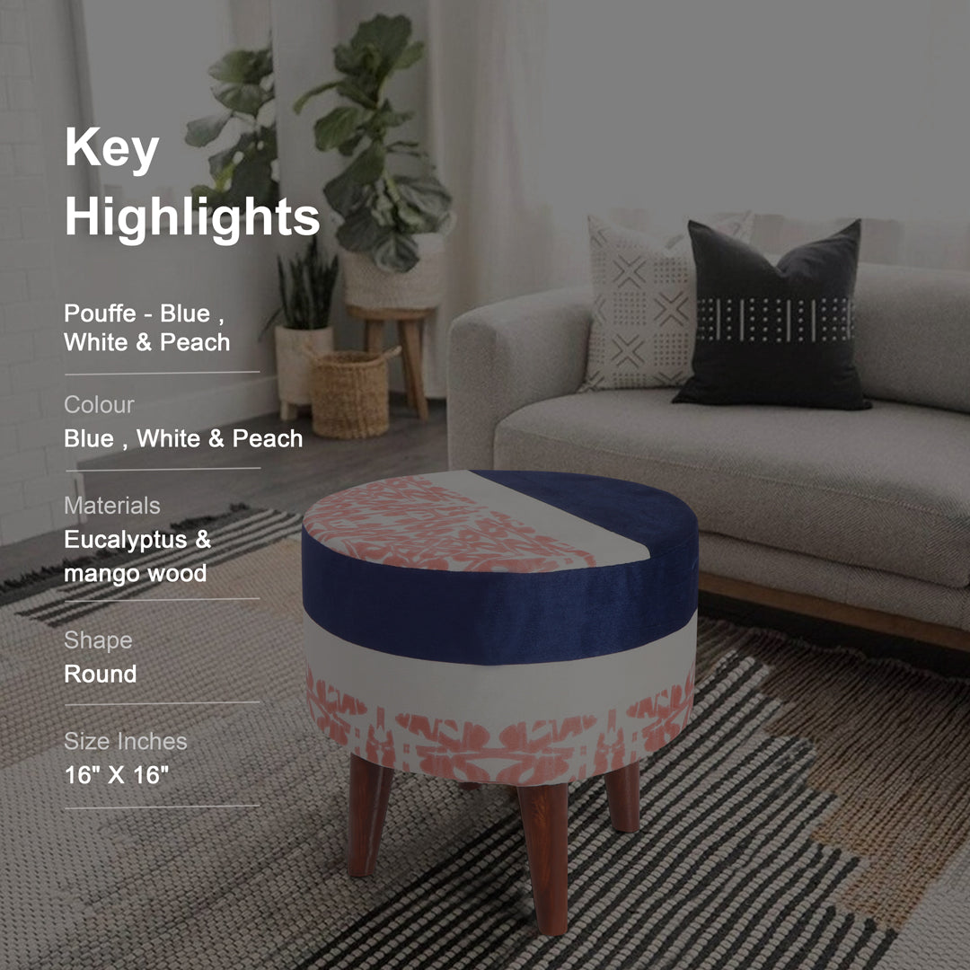 Pouffe - Blue , White & Peach