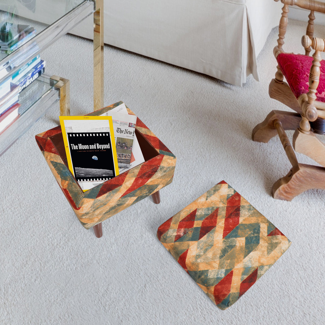 Pouffe Beige & Green - Storage Pouffe