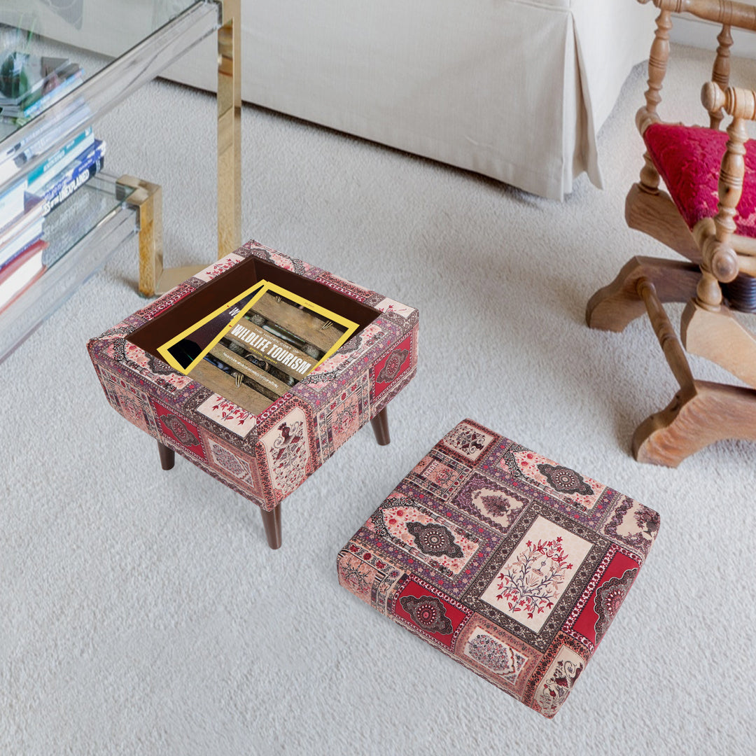 Pouffe Maroon & Grey - Storage Pouffe