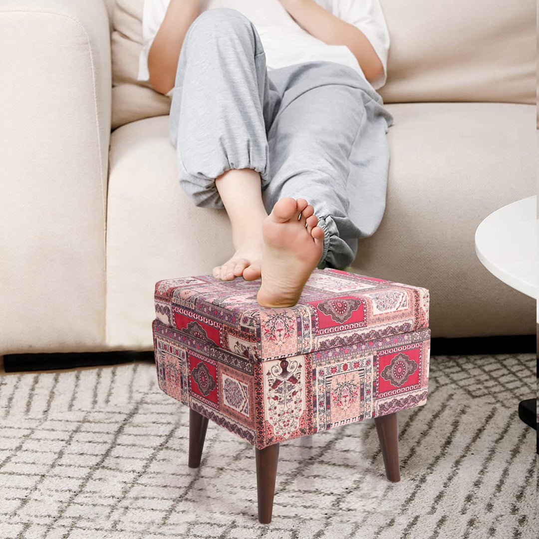 Pouffe Maroon & Grey - Storage Pouffe