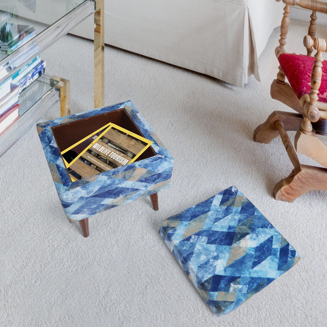 Pouffe Blue & Grey - Storage Pouffe