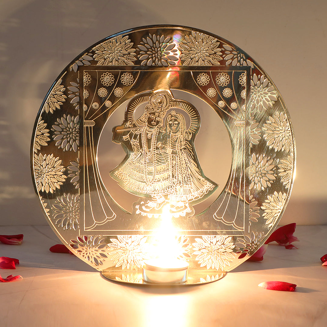 Silver Plated T-light Holder- Radha Krishna