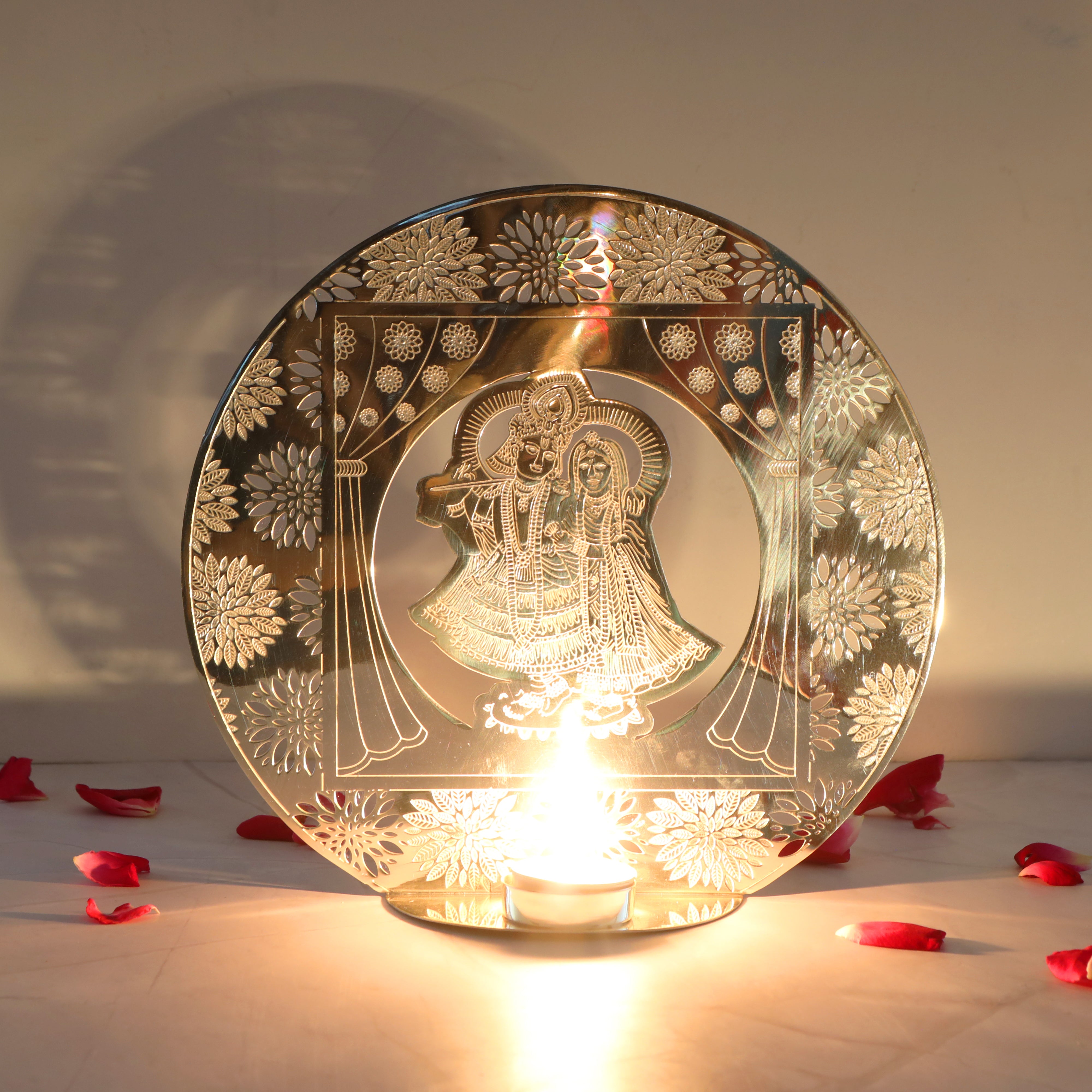 Brass Silver Plated Tea Light Holder- Radhakrishna