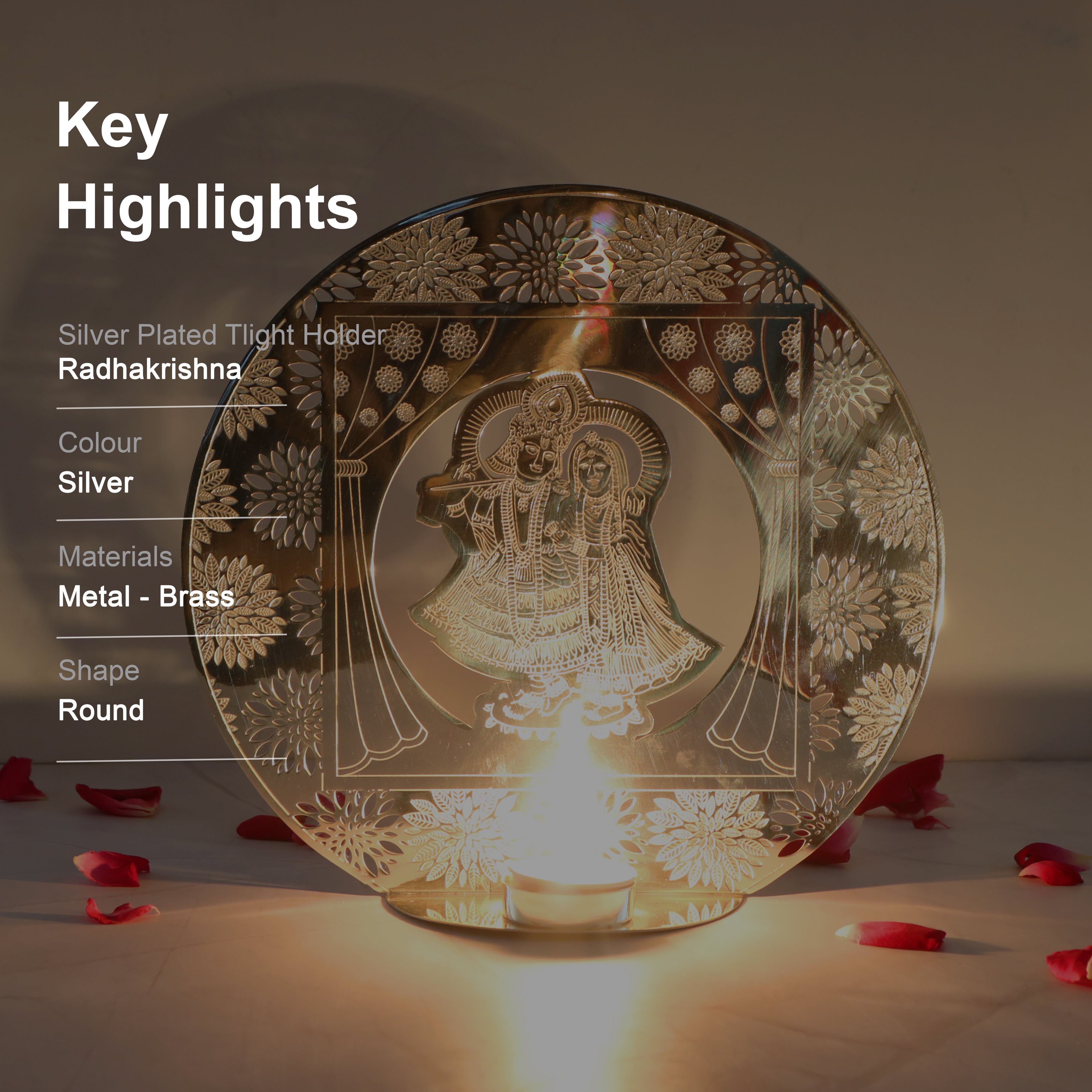 Brass Silver Plated Tea Light Holder- Radhakrishna