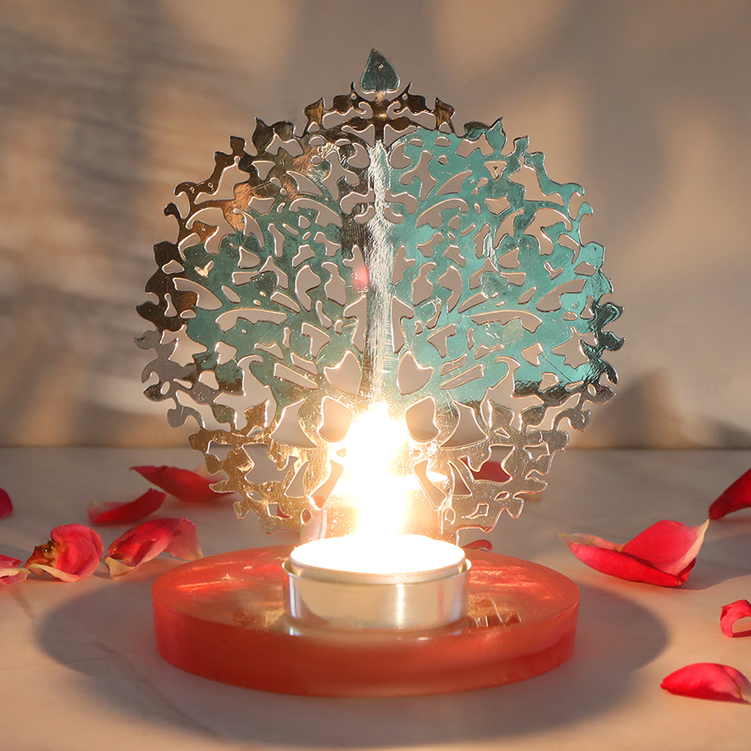 Silver Plated T-light Holder- Tree Of Life