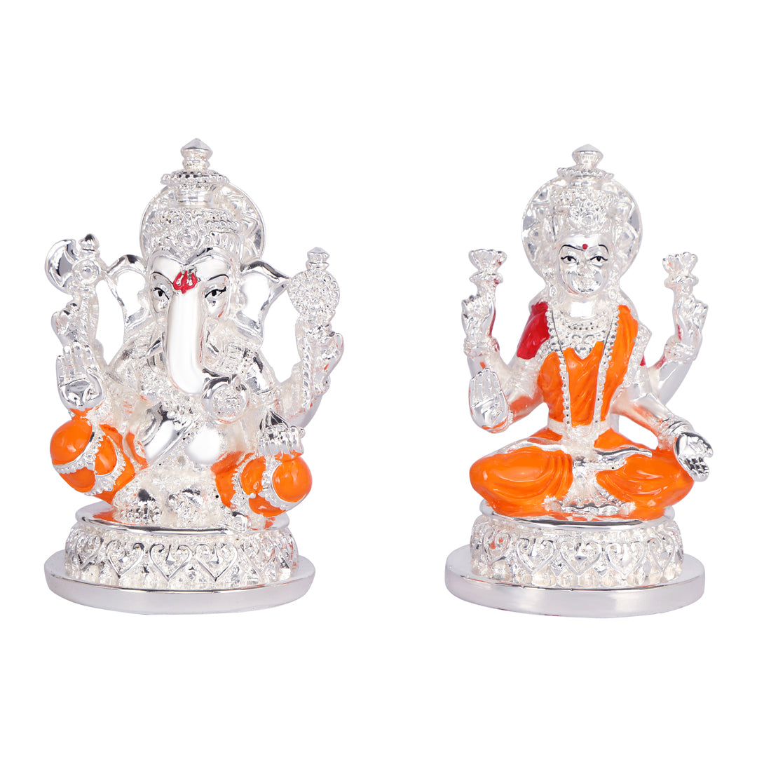 Puja Thali Set - Ganesh Ji and Laxmi Ji - White Metal