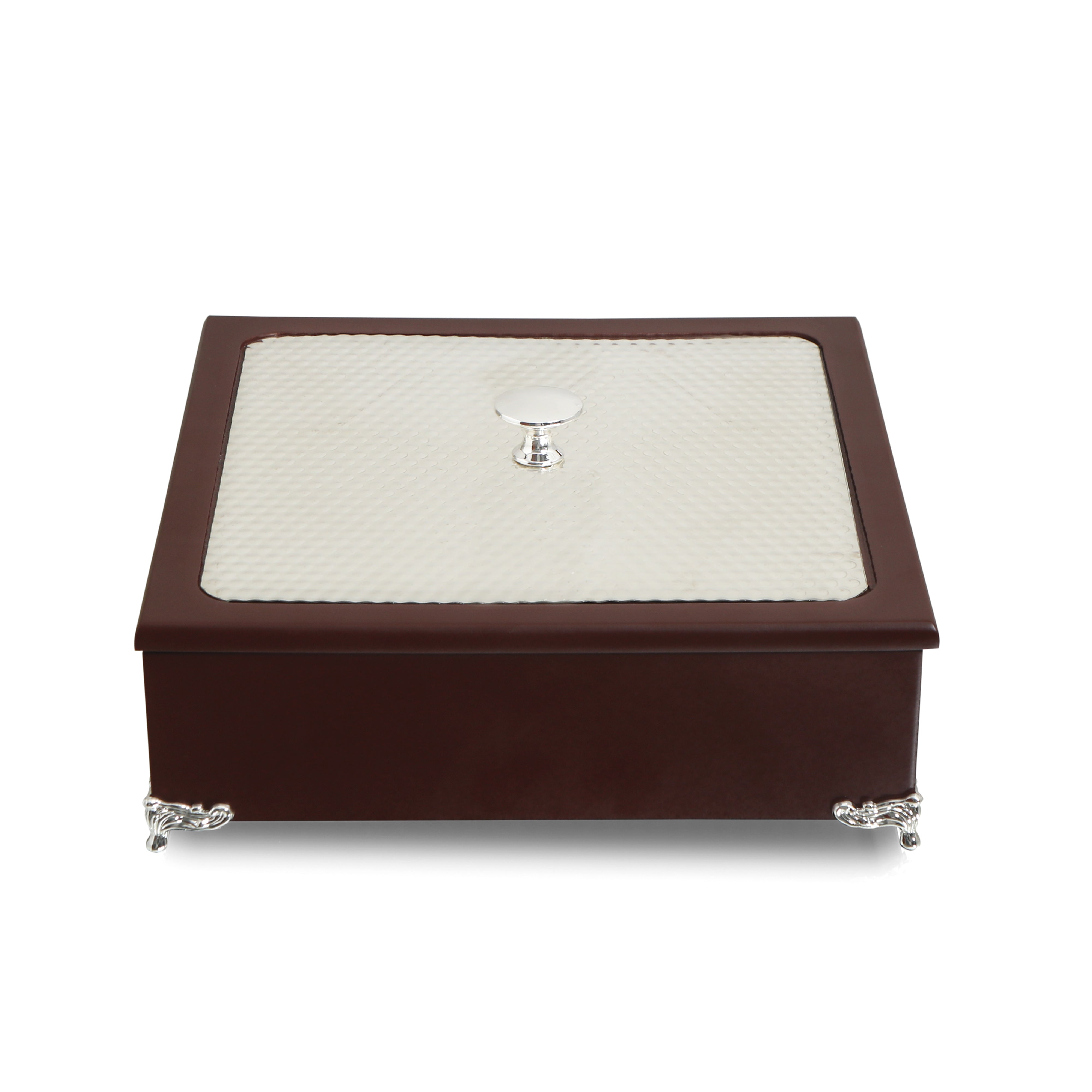 Wooden Dry Fruit Box With White Metal Lid