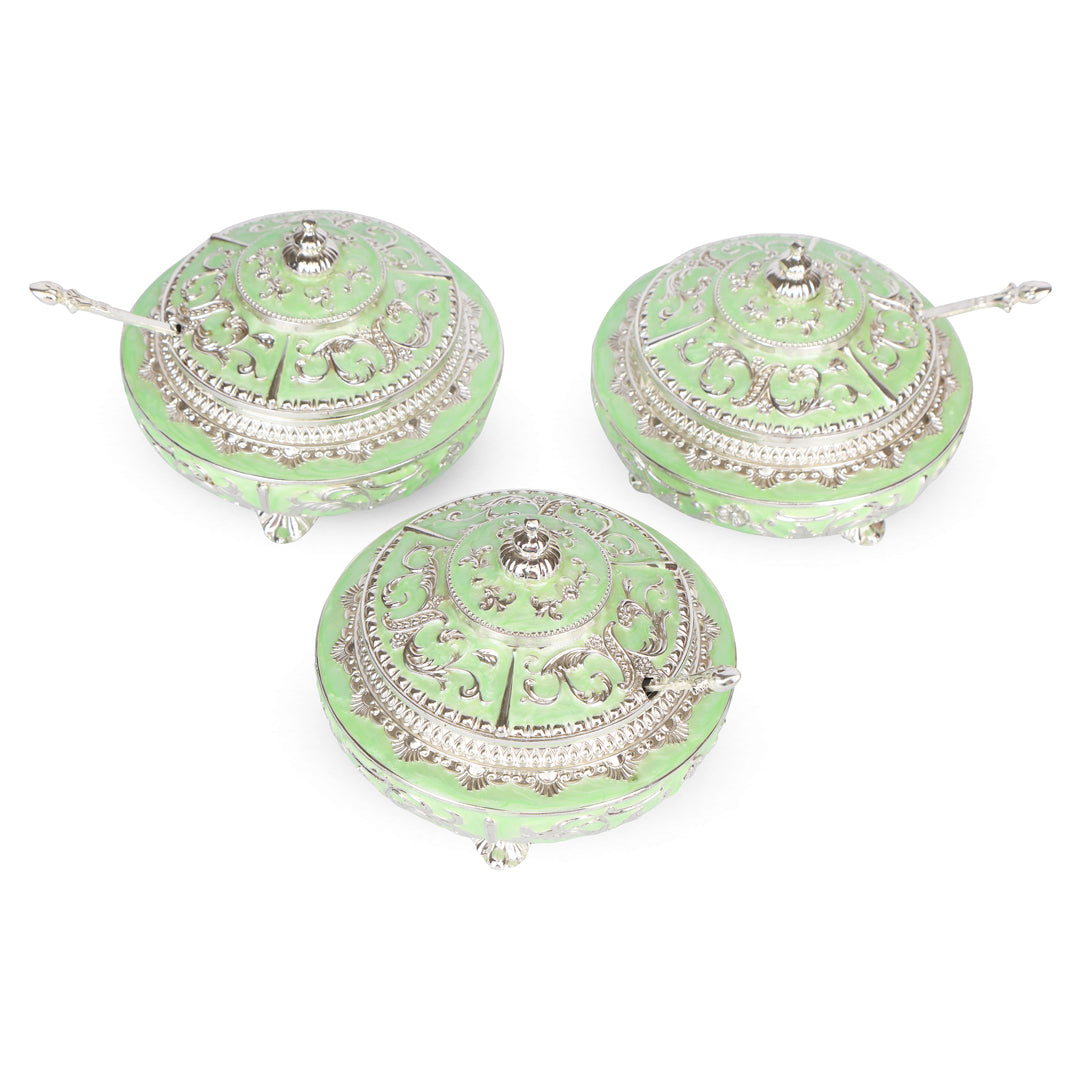 Tray Set with 3 Jars - Green Enamel 3- The Home Co.
