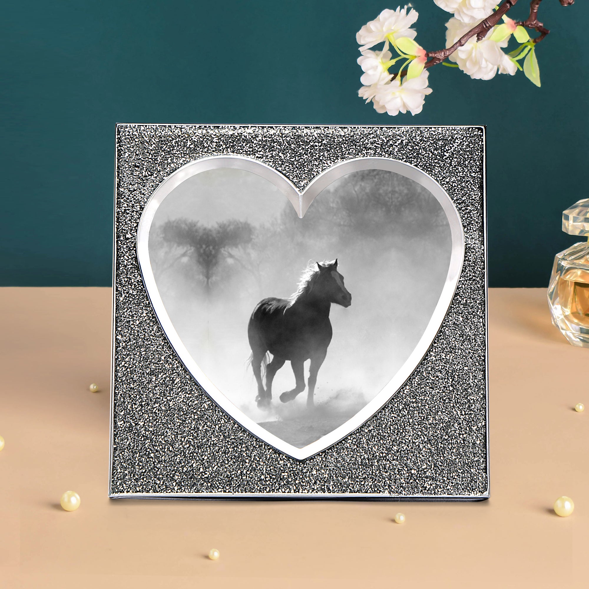 White Metal Photo Frame - Silver Heart Shape Swarovski Photo Frame 1- The Home Co.