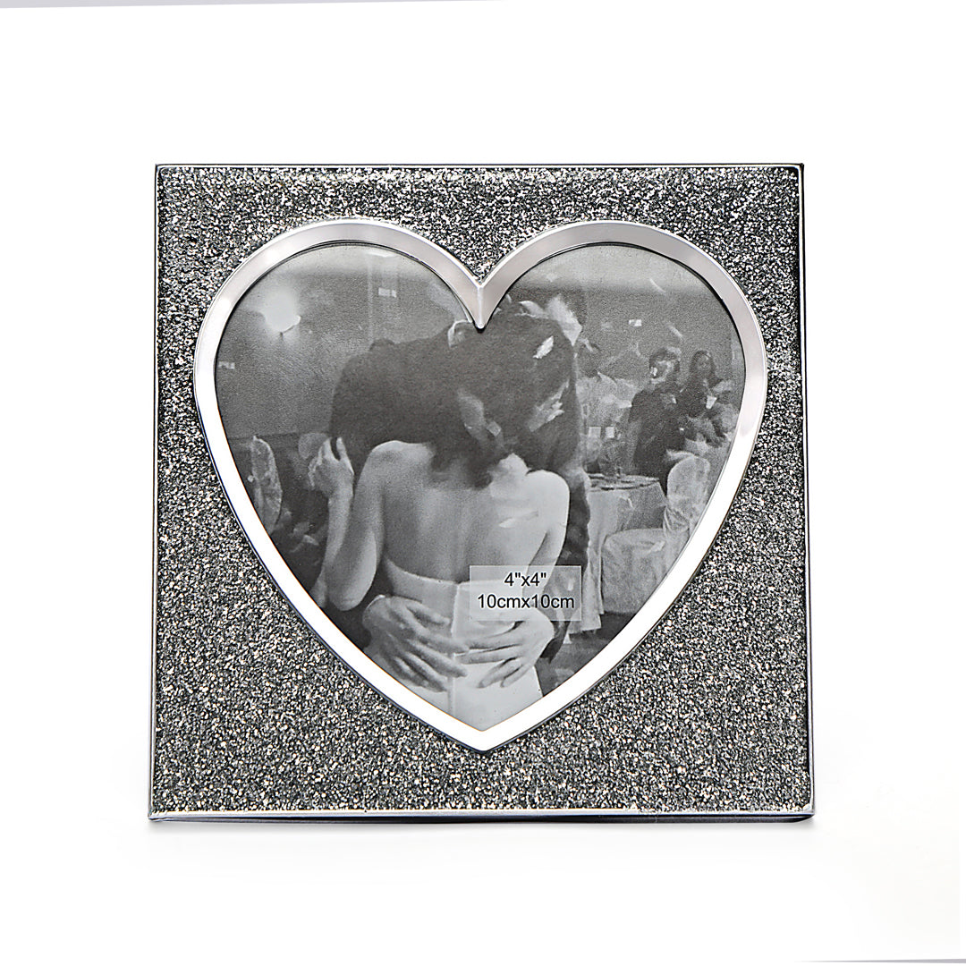 White Metal Photo Frame - Silver Heart Shape Swarovski Photo Frame 2- The Home Co.