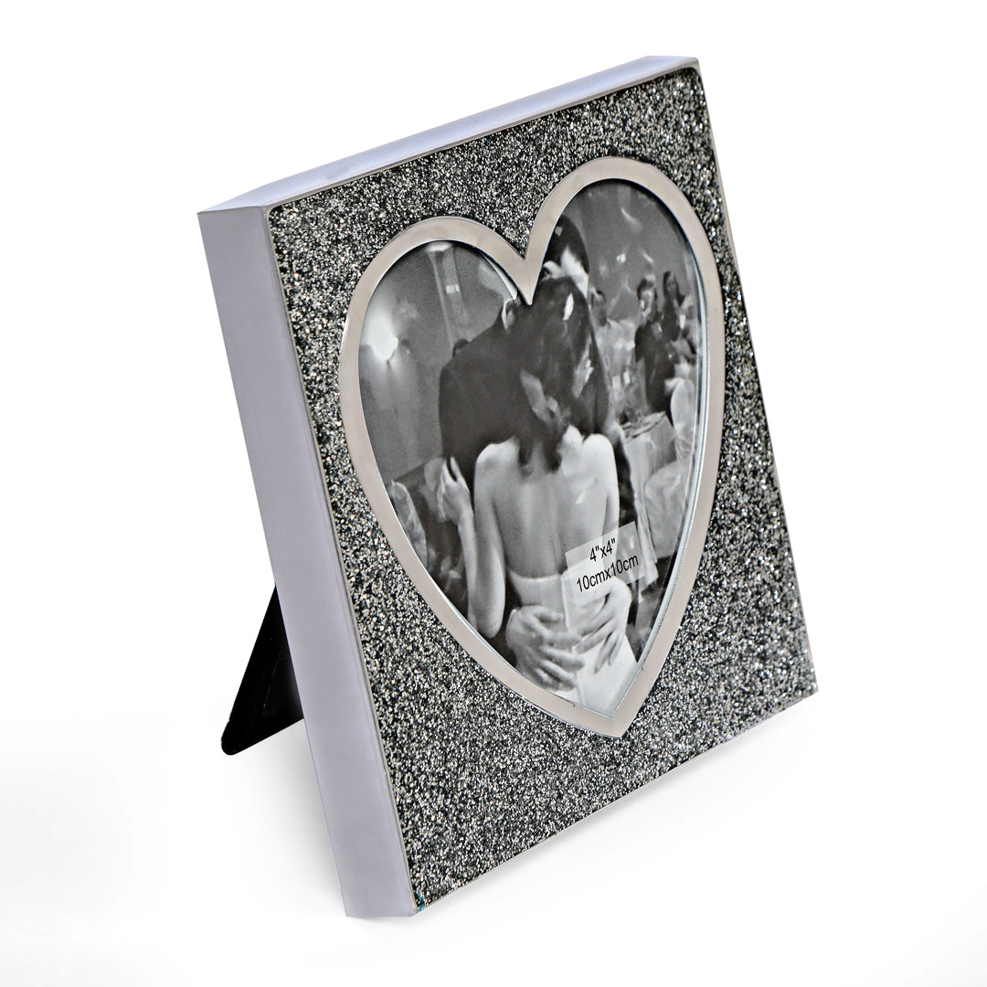 White Metal Photo Frame - Silver Heart Shape Swarovski Photo Frame 3- The Home Co.