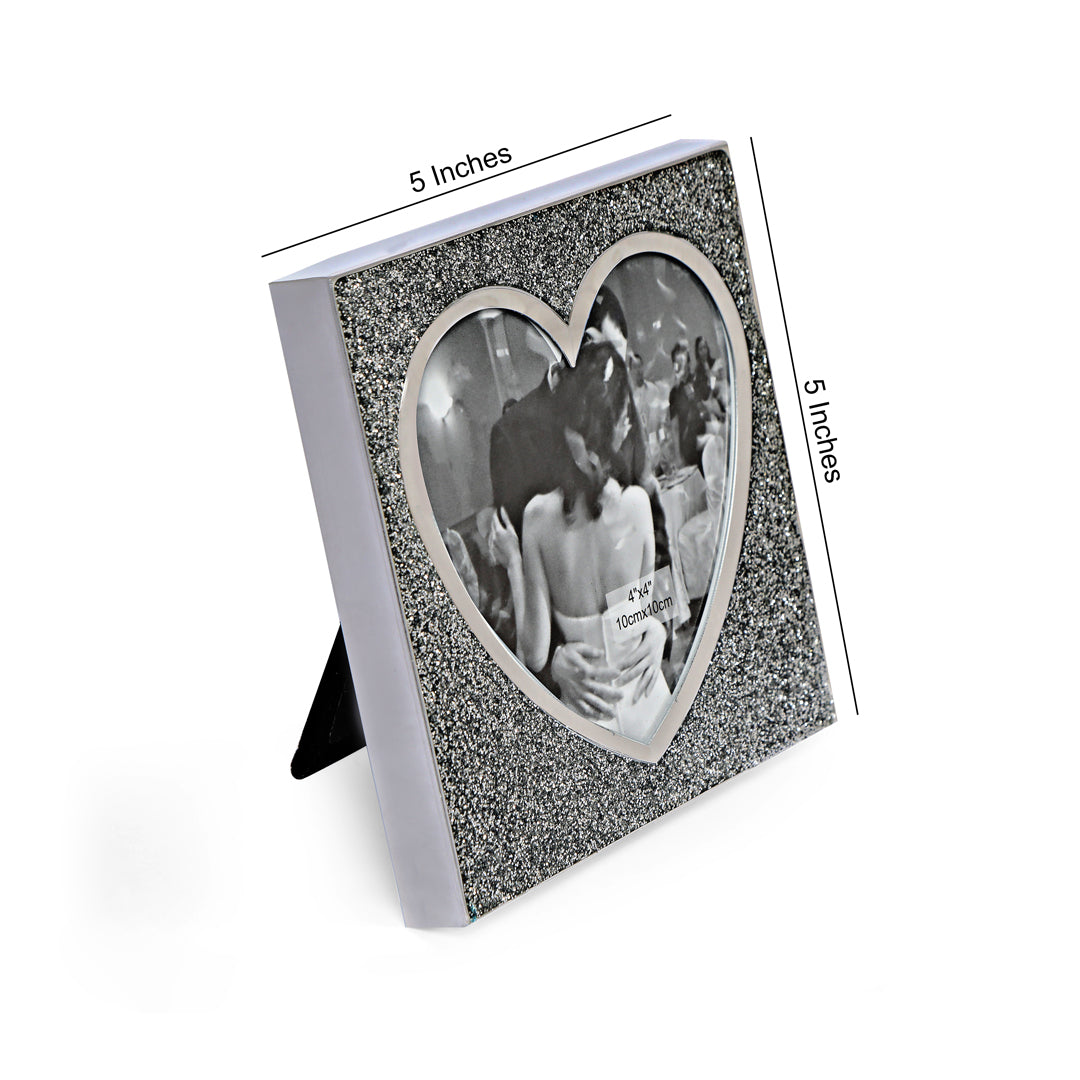 White Metal Photo Frame - Silver Heart Shape Swarovski Photo Frame 4- The Home Co.