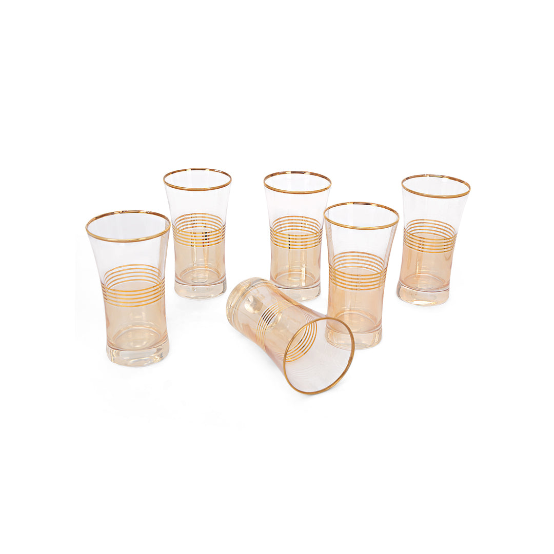 Water Glass Set - 5 Gold Lines Set Of 6