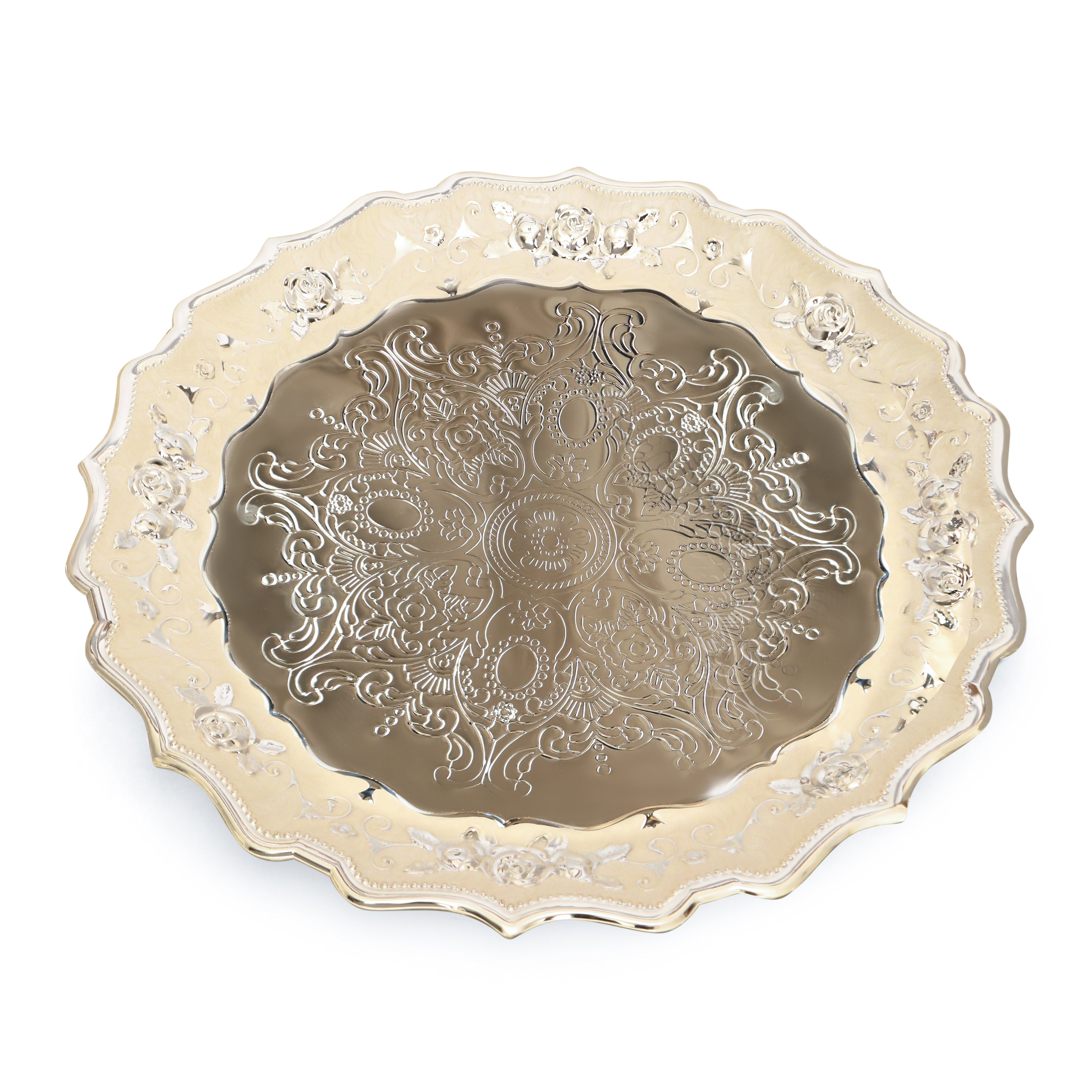 White Metal - White Enamel Thal Platter Set Of 2