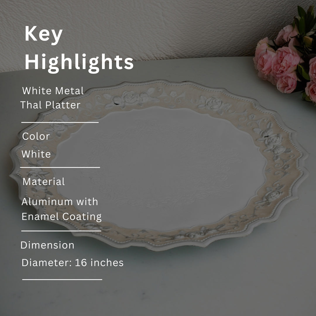 White Metal - White Enamel Thal Platter