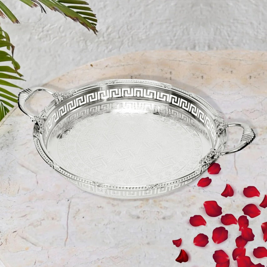 White Metal - Versace Cut Round Tray Or Platter 1- The Home Co.