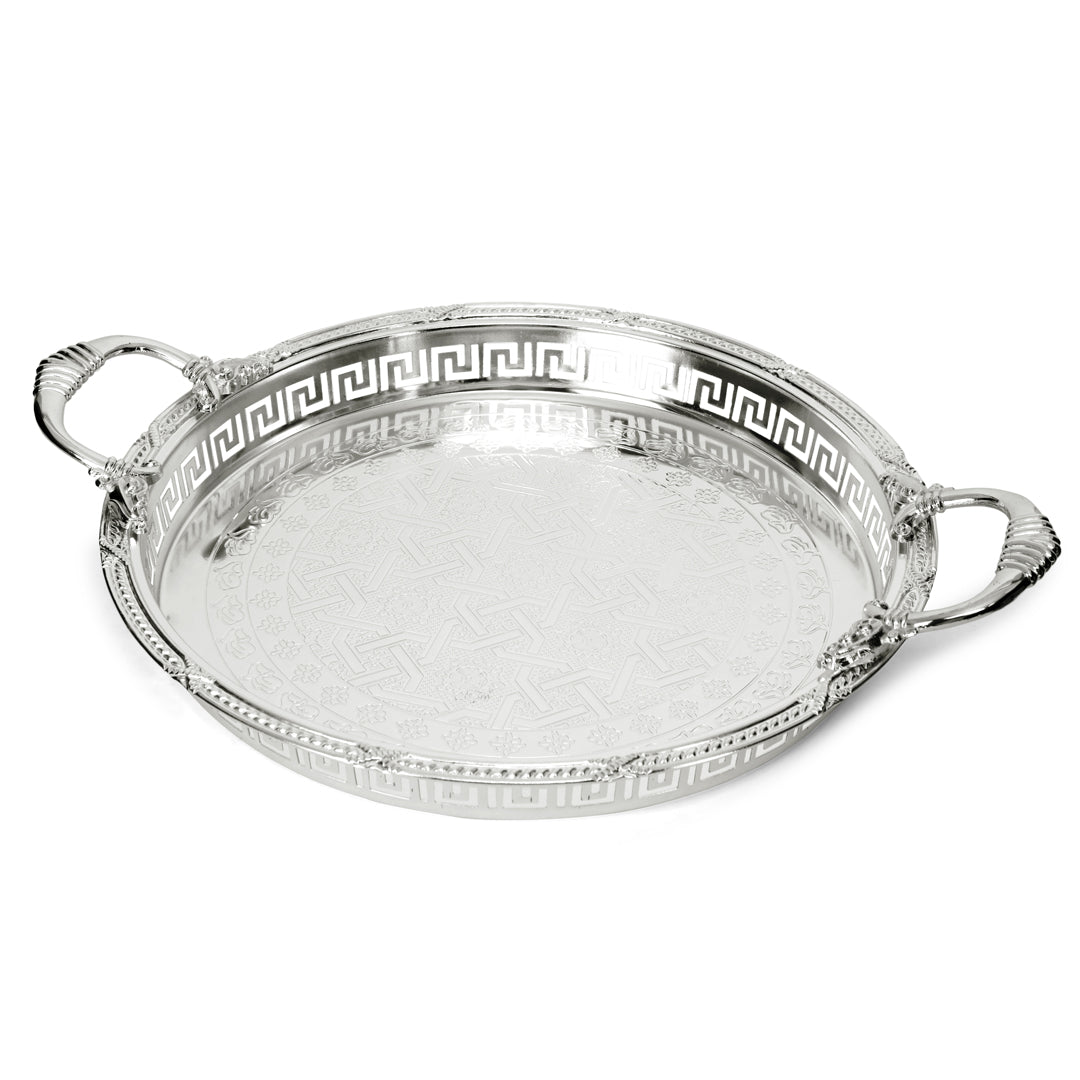 White Metal - Versace Cut Round Tray Or Platter 2- The Home Co.