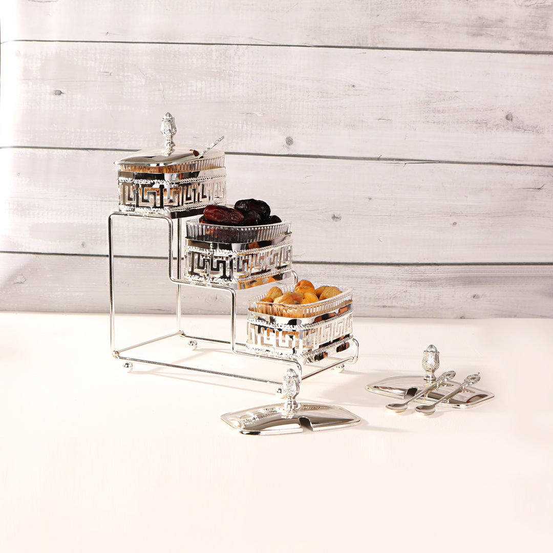 White Metal - 3 Step Versace  Dryfruit Jar Set - The Home Co.
