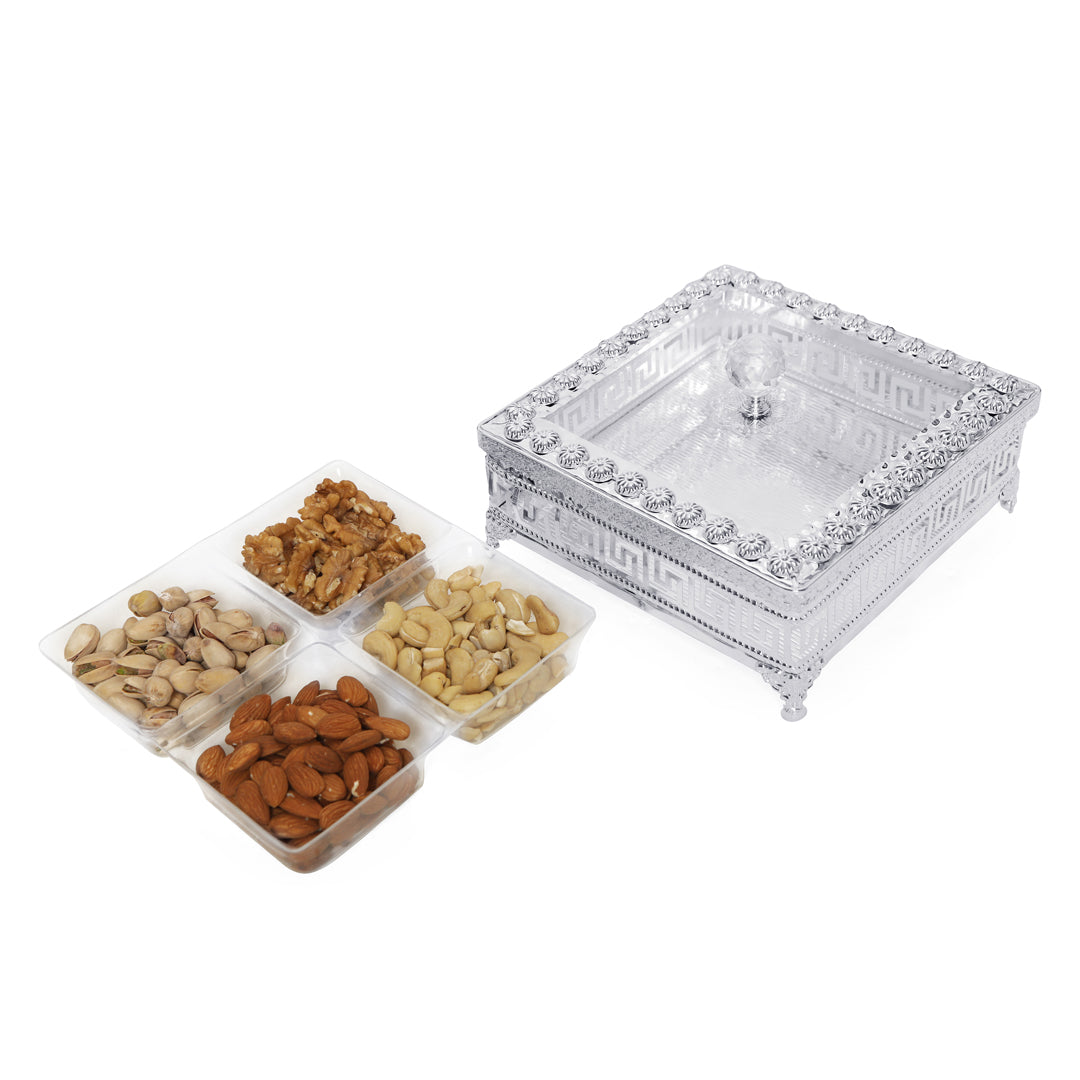 White Metal Box - Square Dryfruit Box 3- The Home Co.