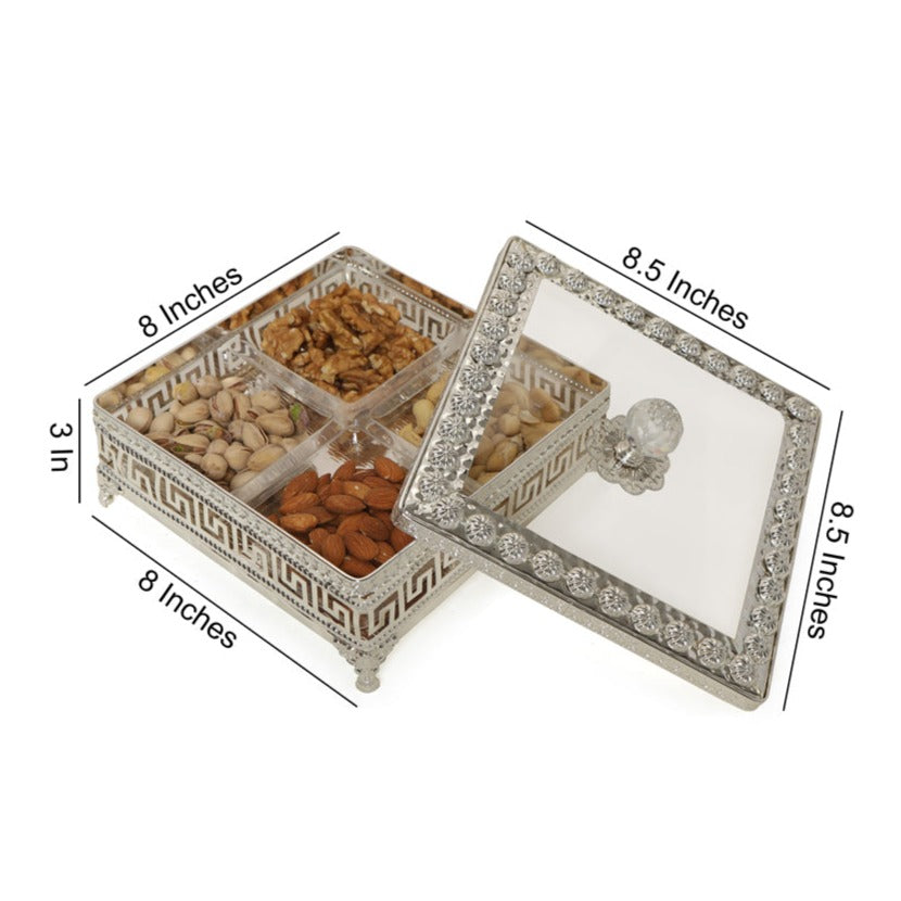 White Metal Box - Square Dryfruit Box 4- The Home Co.