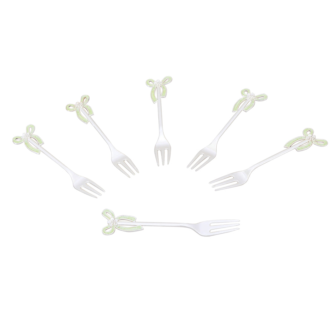 White Metal - Pastel Yellow Swan Fork Set of 6 with Stand