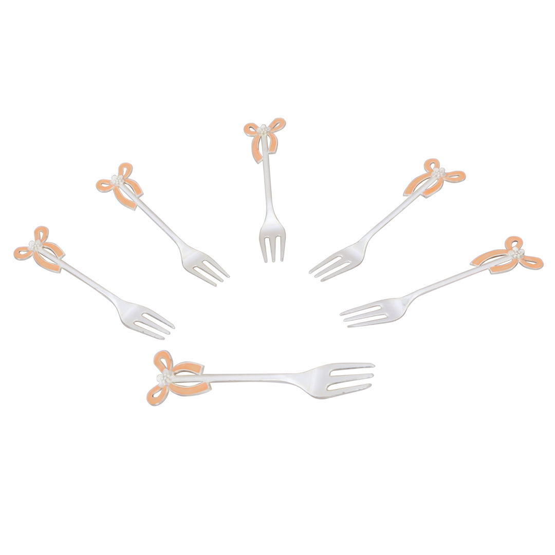 White Metal - Peach Swan Fork Set of 6 With Stand