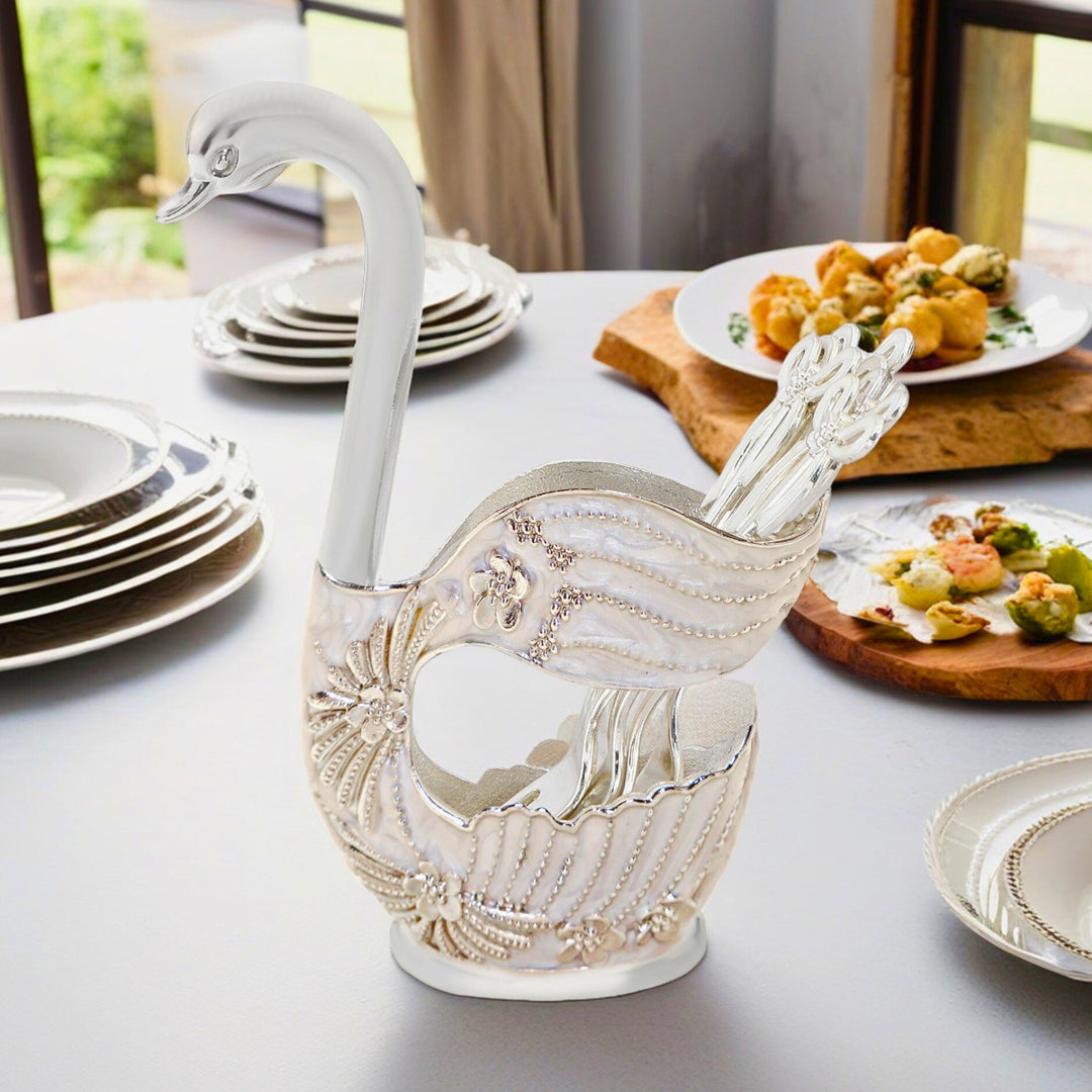 White Metal - White Swan Fork Set of 6 With Stand