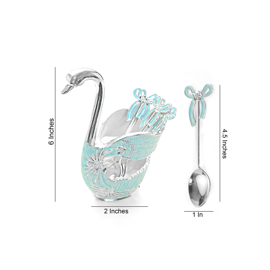 White Metal - Blue Swan Spoon Set of 6 With Stand